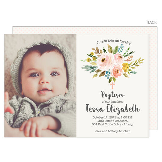 Floral Bunch with Cross Photo Invitations